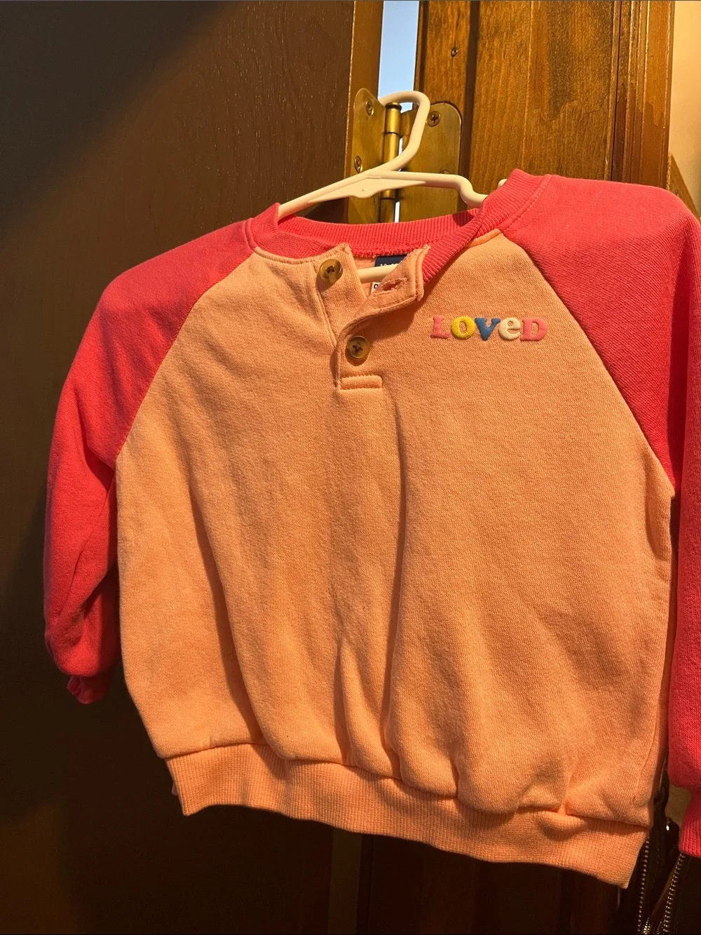 Old Navy Peach Body Pink Raglan 'LOVED' Sweatshirt